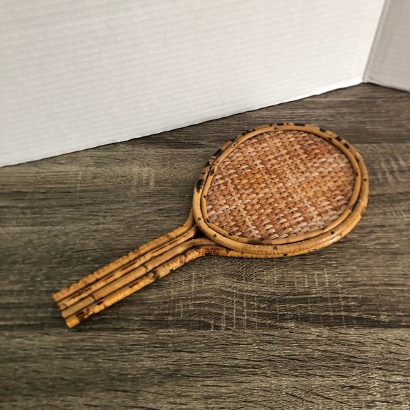 Vtg Burnt Bamboo Rattan Handheld Mirror - Picture 7 of 14